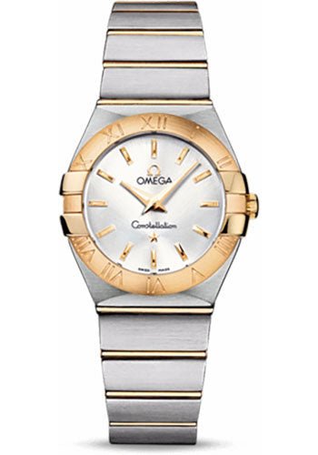 Omega Ladies Constellation Quartz Watch – 27 mm Brushed Steel And Yellow Gold Case – Silver Dial – 123.20.27.60.02.002