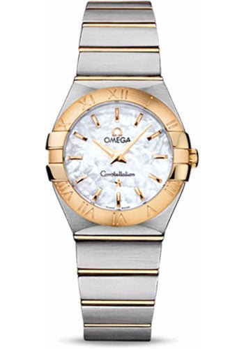 Omega Ladies Constellation Quartz Watch – 27 mm Brushed Steel And Yellow Gold Case – Mother-Of-Pearl Dial – 123.20.27.60.05.002