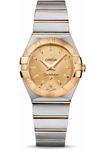 Omega Ladies Constellation Quartz Watch – 27 mm Brushed Steel And Yellow Gold Case – Champagne Dial – 123.20.27.60.08.001