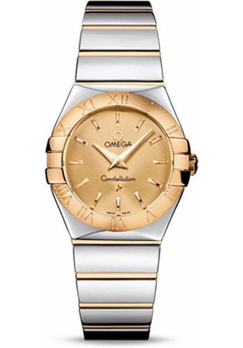 Omega Ladies Constellation Polished Quartz Watch – 27 mm Polished Steel And Yellow Gold Case – Champagne Dial – Steel And Yellow Gold Bracelet – 123.20.27.60.08.002