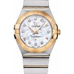 Omega Ladies Constellation Quartz Watch – 27 mm Brushed Steel And Yellow Gold Case – Mother-Of-Pearl Diamond Dial – 123.20.27.60.55.002