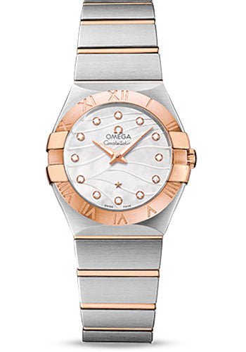 Omega Constellation Quartz 27 mm Watch – 27.0 mm Steel And Red Gold Case – 18K Red Gold Bezel – Mother-Of-Pearl Diamond Dial – Steel Bracelet – 123.20.27.60.55.006