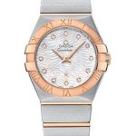 Omega Constellation Quartz Watch – 27 mm Steel Case – 18K Red Gold Bezel – Mother-Of-Pearl Diamond Dial – 123.20.27.60.55.007