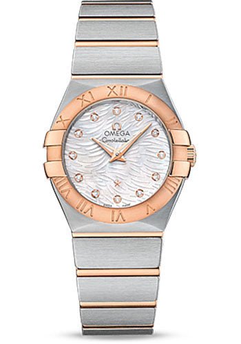 Omega Constellation Quartz Watch – 27 mm Steel Case – 18K Red Gold Bezel – Mother-Of-Pearl Diamond Dial – 123.20.27.60.55.007