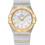 Omega Constellation Quartz Watch – 27 mm Steel Case – Yellow Gold Bezel – Mother-Of-Pearl Diamond Dial – 123.20.27.60.55.008