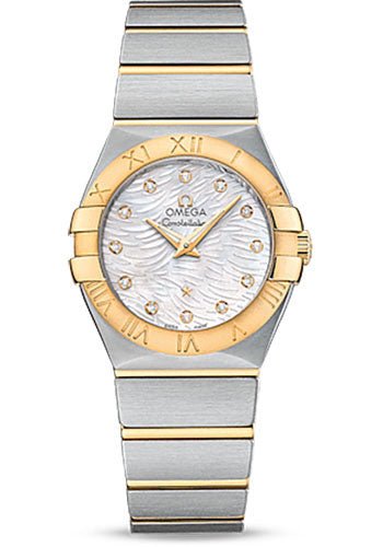 Omega Constellation Quartz Watch – 27 mm Steel Case – Yellow Gold Bezel – Mother-Of-Pearl Diamond Dial – 123.20.27.60.55.008