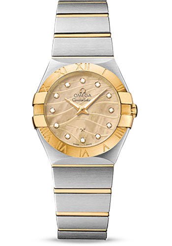 Omega Constellation Quartz 27 mm Watch – 27.0 mm Steel And Yellow Gold Case – 18K Yellow Gold Bezel – Champagne Mother-Of-Pearl Diamond Dial – Steel Bracelet – 123.20.27.60.57.001