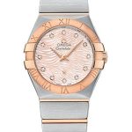 Omega Constellation Quartz Watch – 27 mm Steel Case – 18K Red Gold Bezel – Pink Mother-Of-Pearl Diamond Dial – 123.20.27.60.57.004