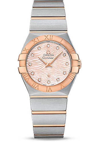 Omega Constellation Quartz Watch – 27 mm Steel Case – 18K Red Gold Bezel – Pink Mother-Of-Pearl Diamond Dial – 123.20.27.60.57.004