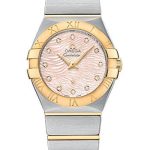 Omega Constellation Quartz Watch – 27 mm Steel Case – 18K Yellow Gold Bezel – Pink Mother-Of-Pearl Diamond Dial – 123.20.27.60.57.005