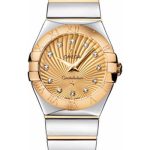 Omega Ladies Constellation Polished Quartz Watch – 27 mm Polished Steel And Yellow Gold Case – Champagne Diamond Dial – Steel And Yellow Gold Bracelet – 123.20.27.60.58.002