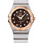 Omega Ladies Constellation Quartz Watch – 27 mm Brushed Steel And Red Gold Case – Brown Diamond Dial – 123.20.27.60.63.001