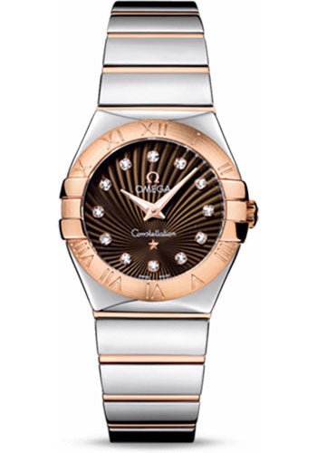 Omega Ladies Constellation Polished Quartz Watch – 27 mm Polished Steel And Red Gold Case – Brown Diamond Dial – Steel And Red Gold Bracelet – 123.20.27.60.63.002