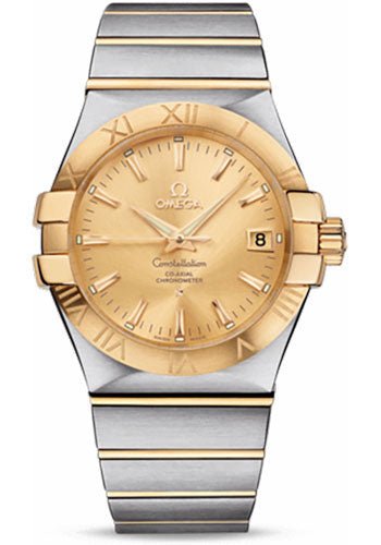 Omega Gents Constellation Chronometer Watch – 35 mm Brushed Steel And Yellow Gold Case – Champagne Dial – 123.20.35.20.08.001