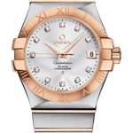 Omega Gents Constellation Chronometer Watch – 35 mm Brushed Steel And Red Gold Case – Silver Diamond Dial – 123.20.35.20.52.001