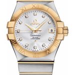 Omega Gents Constellation Chronometer Watch – 35 mm Brushed Steel And Yellow Gold Case – Silver Diamond Dial – 123.20.35.20.52.002