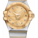 Omega Gents Constellation Chronometer Watch – 35 mm Brushed Steel And Yellow Gold Case – Champagne Diamond Dial – 123.20.35.20.58.001