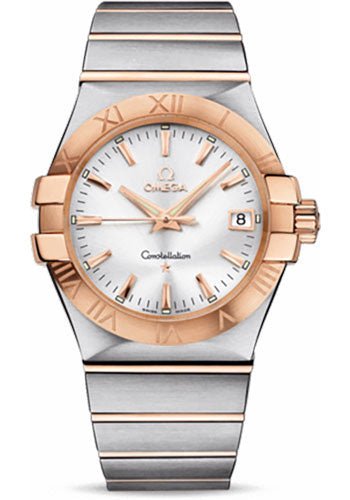 Omega Gents Constellation Quartz Watch – 35 mm Brushed Steel And Red Gold Case – Silver Dial – 123.20.35.60.02.001