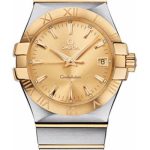 Omega Gents Constellation Quartz Watch – 35 mm Brushed Steel And Yellow Gold Case – Champagne Dial – 123.20.35.60.08.001