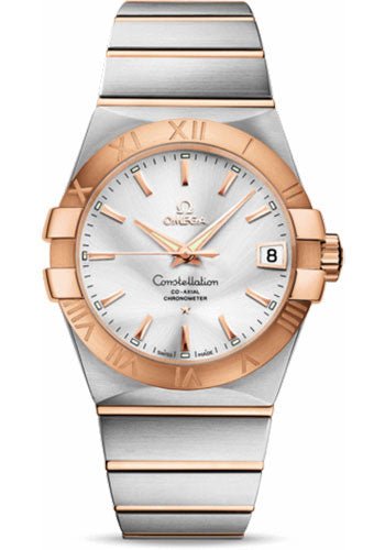 Omega Gents Constellation Chronometer Watch – 38 mm Brushed Steel And Red Gold Case – Silver Dial – 123.20.38.21.02.001