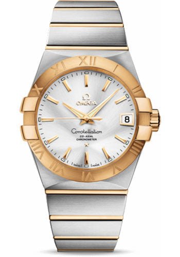 Omega Gents Constellation Chronometer Watch – 38 mm Brushed Steel And Yellow Gold Case – Silver Dial – 123.20.38.21.02.002