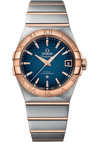 Omega Constellation Omega Co-Axial – 38 mm Steel And Red Gold Case – Blue Dial – 123.20.38.21.03.001