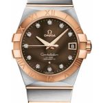 Omega Gents Constellation Chronometer Watch – 38 mm Brushed Steel And Red Gold Case – Brown Diamond Dial – 123.20.38.21.63.001