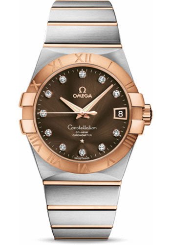 Omega Gents Constellation Chronometer Watch – 38 mm Brushed Steel And Red Gold Case – Brown Diamond Dial – 123.20.38.21.63.001