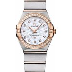 Omega Ladies Constellation Quartz Watch – 24 mm Brushed Steel And Red Gold Case – Diamond Bezel – Mother-Of-Pearl Diamond Dial – 123.25.24.60.55.001