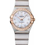 Omega Ladies Constellation Quartz Watch – 24 mm Brushed Steel And Red Gold Case – Diamond Bezel – Mother-Of-Pearl Diamond Dial – 123.25.24.60.55.002