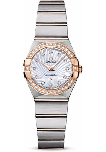 Omega Ladies Constellation Quartz Watch – 24 mm Brushed Steel And Red Gold Case – Diamond Bezel – Mother-Of-Pearl Diamond Dial – 123.25.24.60.55.002