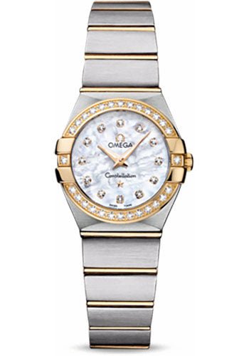 Omega Ladies Constellation Quartz Watch – 24 mm Brushed Steel And Yellow Gold Case – Diamond Bezel – Mother-Of-Pearl Diamond Dial – 123.25.24.60.55.003