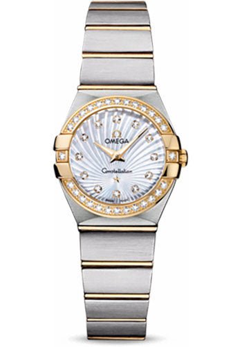 Omega Ladies Constellation Quartz Watch – 24 mm Brushed Steel And Yellow Gold Case – Diamond Bezel – Mother-Of-Pearl Diamond Dial – 123.25.24.60.55.004
