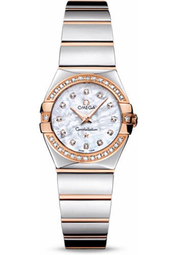 Omega Ladies Constellation Polished Quartz Watch – 24 mm Polished Steel And Red Gold Case – Diamond Bezel – Mother-Of-Pearl Diamond Dial – Steel And Red Gold Bracelet – 123.25.24.60.55.005