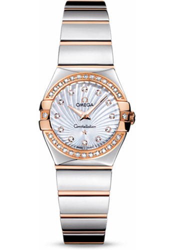 Omega Ladies Constellation Polished Quartz Watch – 24 mm Polished Steel And Red Gold Case – Diamond Bezel – Mother-Of-Pearl Diamond Dial – Steel And Red Gold Bracelet – 123.25.24.60.55.006