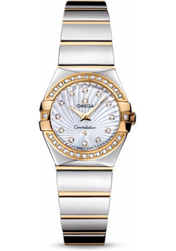 Omega Ladies Constellation Polished Quartz Watch – 24 mm Polished Steel And Yellow Gold Case – Diamond Bezel – Mother-Of-Pearl Diamond Dial – Steel And Yellow Gold Bracelet – 123.25.24.60.55.008