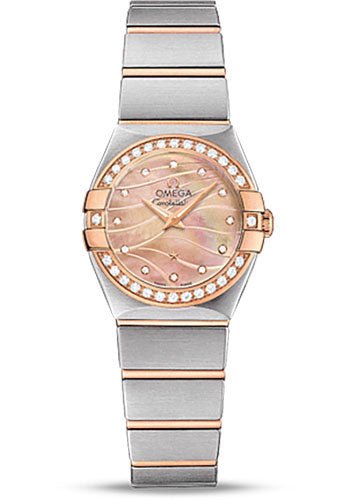 Omega Constellation Quartz Watch – 24 mm Red Gold Case – Diamond-Set Red Gold Bezel – Red Gold Mother-Of-Pearl Diamond Dial – Steel Bracelet – 123.25.24.60.57.002