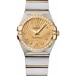 Omega Ladies Constellation Quartz Watch – 24 mm Brushed Steel And Yellow Gold Case – Diamond Bezel – Champagne Diamond Dial – 123.25.24.60.58.001