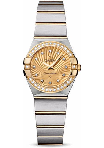 Omega Ladies Constellation Quartz Watch – 24 mm Brushed Steel And Yellow Gold Case – Diamond Bezel – Champagne Diamond Dial – 123.25.24.60.58.001
