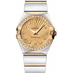 Omega Ladies Constellation Polished Quartz Watch – 24 mm Polished Steel And Yellow Gold Case – Diamond Bezel – Champagne Diamond Dial – Steel And Yellow Gold Bracelet – 123.25.24.60.58.002