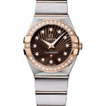 Omega Ladies Constellation Quartz Watch – 24 mm Brushed Steel And Red Gold Case – Diamond Bezel – Brown Diamond Dial – 123.25.24.60.63.001