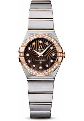 Omega Ladies Constellation Quartz Watch – 24 mm Brushed Steel And Red Gold Case – Diamond Bezel – Brown Diamond Dial – 123.25.24.60.63.001