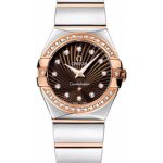 Omega Ladies Constellation Polished Quartz Watch – 24 mm Polished Steel And Red Gold Case – Diamond Bezel – Brown Diamond Dial – Steel And Red Gold Bracelet – 123.25.24.60.63.002