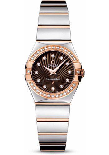 Omega Ladies Constellation Polished Quartz Watch – 24 mm Polished Steel And Red Gold Case – Diamond Bezel – Brown Diamond Dial – Steel And Red Gold Bracelet – 123.25.24.60.63.002