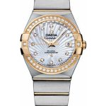 Omega Ladies Constellation Chronometer Watch – 27 mm Brushed Steel And Yellow Gold Case – Diamond Bezel – Mother-Of-Pearl Supernova Diamond Dial – 123.25.27.20.55.002