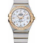 Omega Ladies Constellation Chronometer Watch – 27 mm Brushed Steel And Yellow Gold Case – Diamond Bezel – Mother-Of-Pearl Diamond Dial – 123.25.27.20.55.003