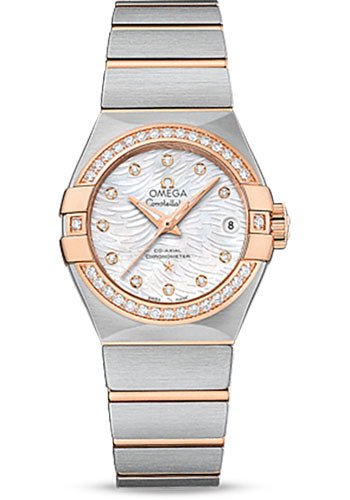 Omega Constellation Co-Axial Watch – 27 mm Steel Case – Diamond-Set 18K Red Gold Bezel – Mother-Of-Pearl Diamond Dial – 123.25.27.20.55.006
