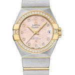Omega Constellation Co-Axial Watch – 27 mm Steel Case – Diamond-Set Yellow Gold Bezel – Pink Mother-Of-Pearl Dial – 123.25.27.20.57.005