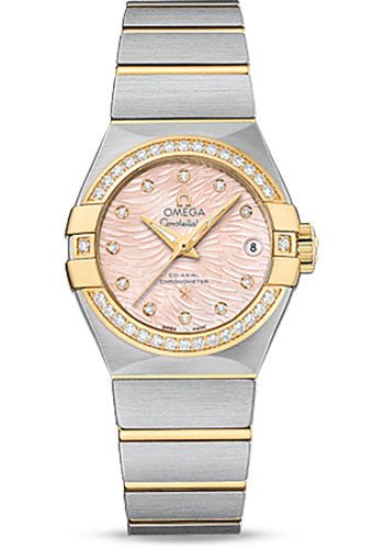 Omega Constellation Co-Axial Watch – 27 mm Steel Case – Diamond-Set Yellow Gold Bezel – Pink Mother-Of-Pearl Dial – 123.25.27.20.57.005