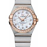 Omega Ladies Constellation Quartz Watch – 27 mm Brushed Steel And Red Gold Case – Diamond Bezel – Mother-Of-Pearl Diamond Dial – 123.25.27.60.55.001